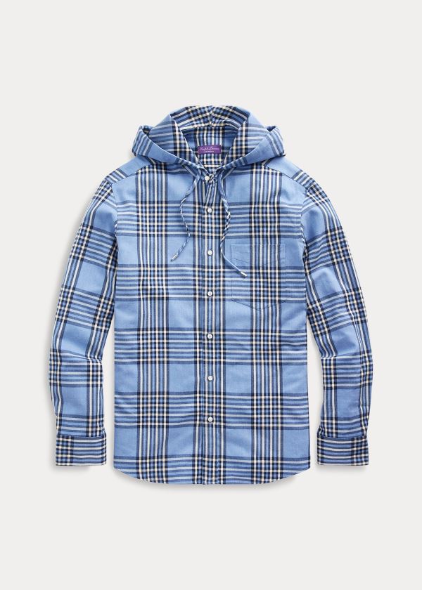 Camisa Ralph Lauren Hombre Azules Claro - Plaid Twill Hooded - SWAJF4960